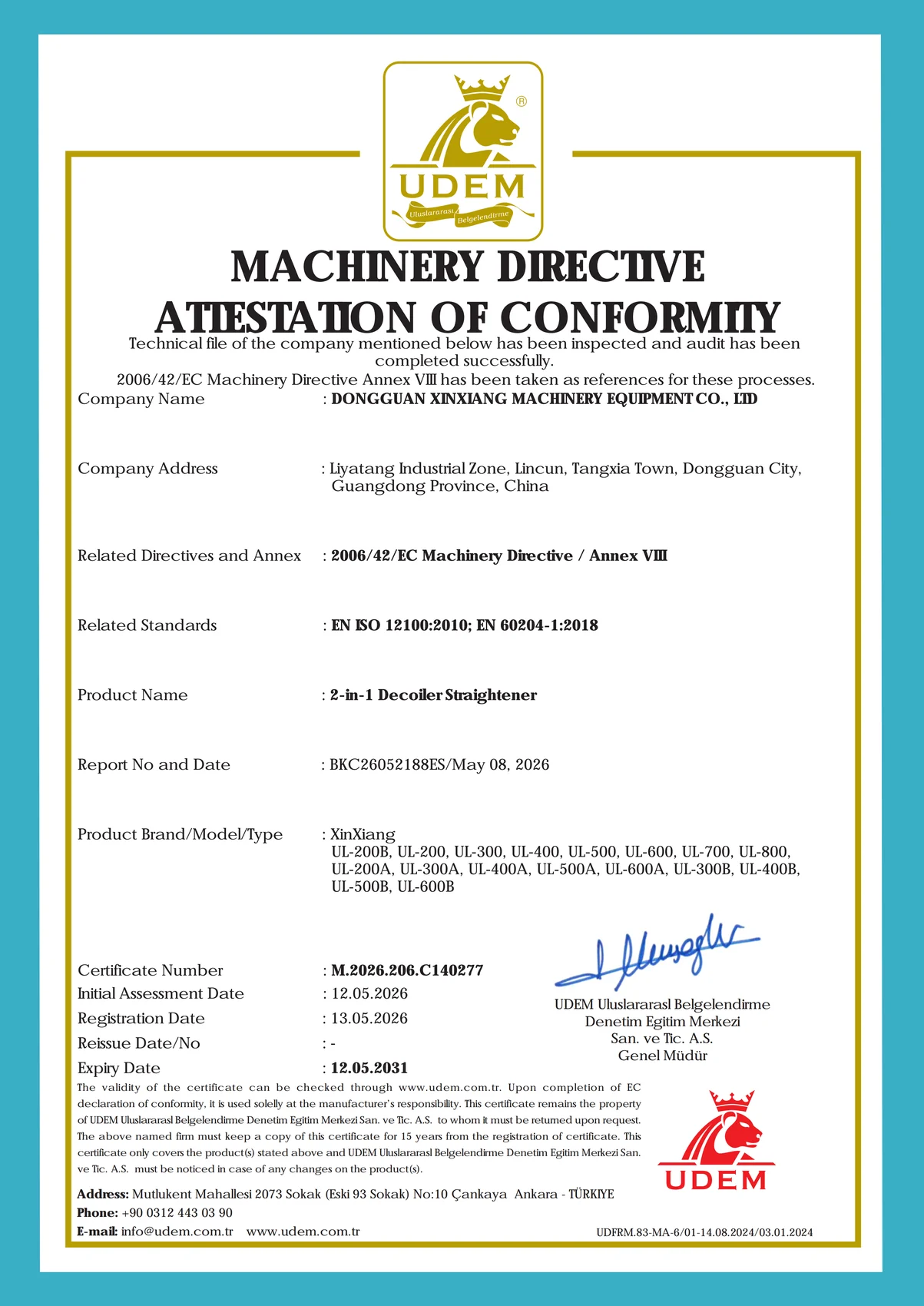 Certificado CE original para desbobinador enderezador 2 en 1