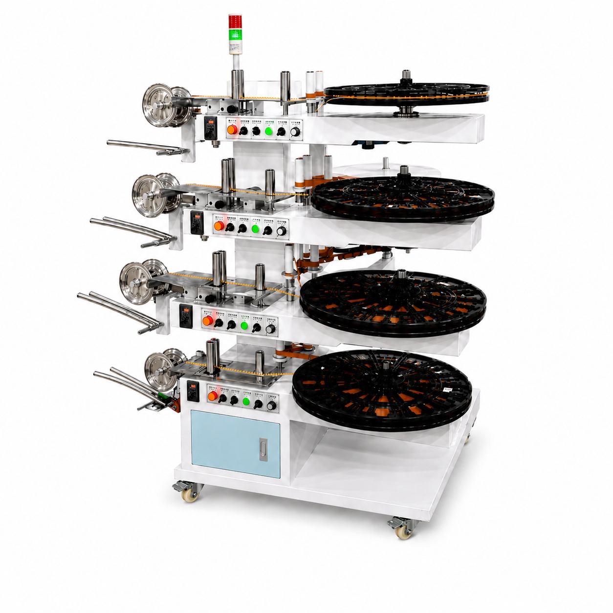 Sistema horizontal de cuatro ejes apilados para varias tiras estampadas